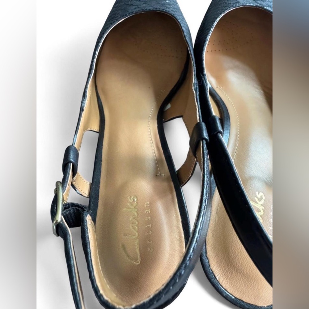 Clarks Black Snake Print Slingback Heels Pointed Toe Kitten Heel Comfort 9 - Picture 5 of 9